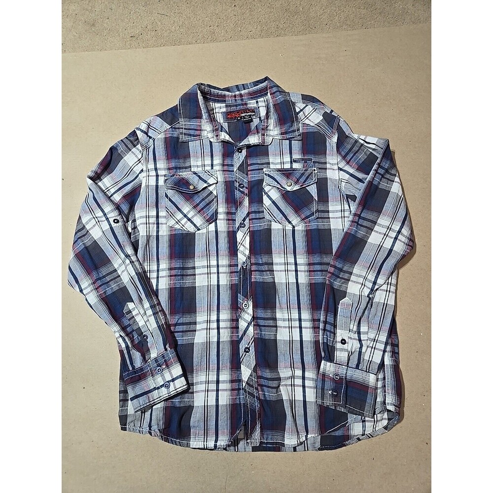 Distortion Plaid Button Down Shirt Mens‎ XL Long Sleeve Western Pockets